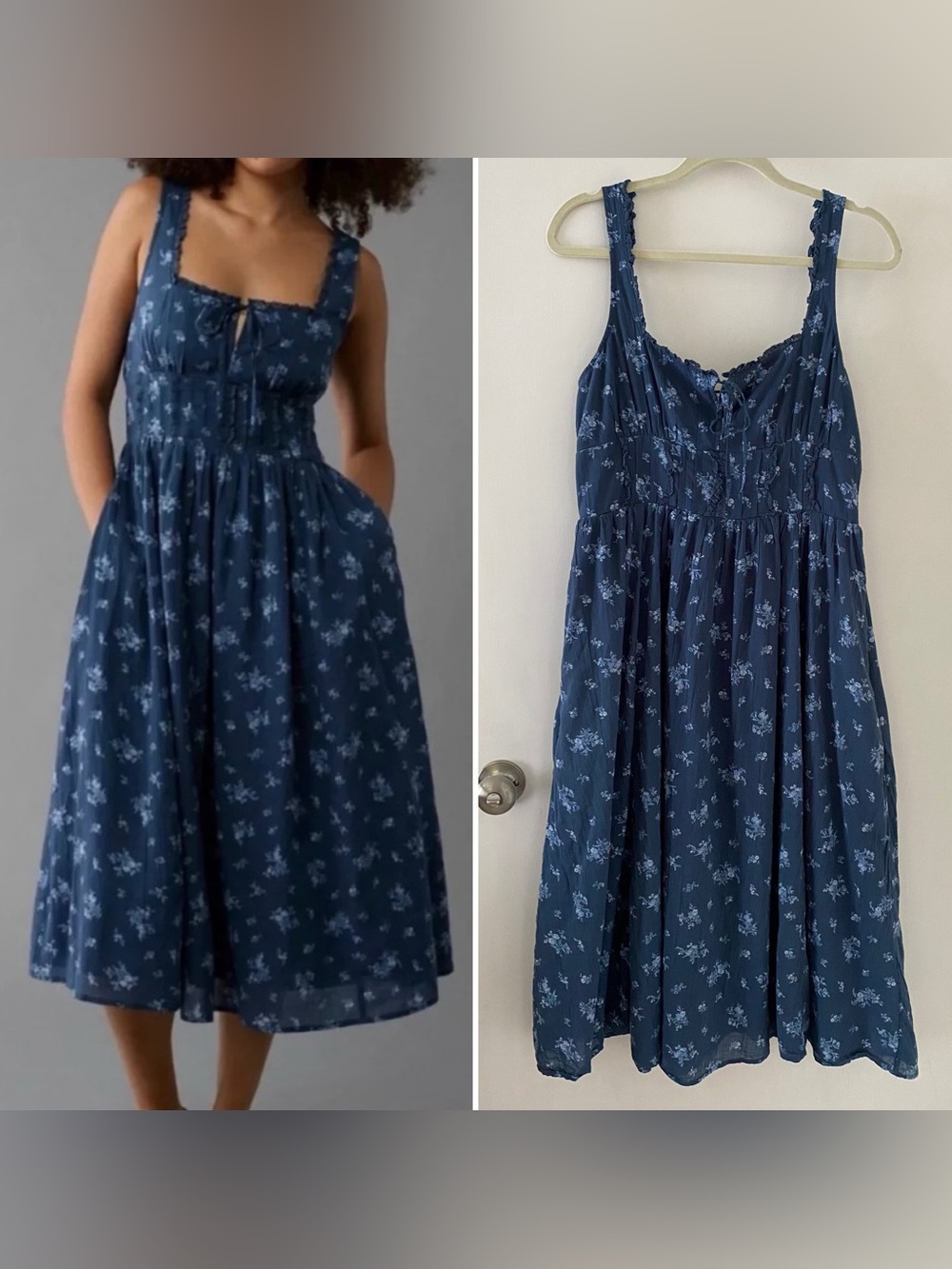 AE American Eagle Blue Corset Dress Floral Midi Cottagecore Nap Milkmaid Large